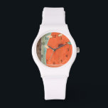 Abstrakte Eierparade von Erica J. Vess Armbanduhr<br><div class="desc">Dieses abstrakte Gemälde von Erica J. Vess zeigt eine Eierparade,  die an einem Orangenstreifen vorbei marschiert. Das mehrpanierte Werk würde einen hervorragenden Start in eine moderne Kunstsammlung darstellen. Bestelle noch heute!</div>