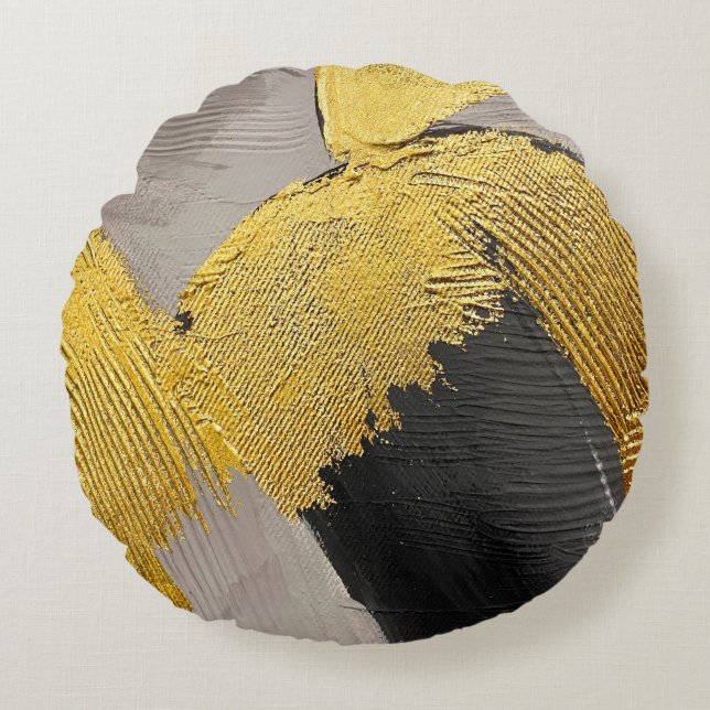 Abstrakte einfarbige Farben mit goldenen Pinselstr Rundes Kissen (Vorderseite)