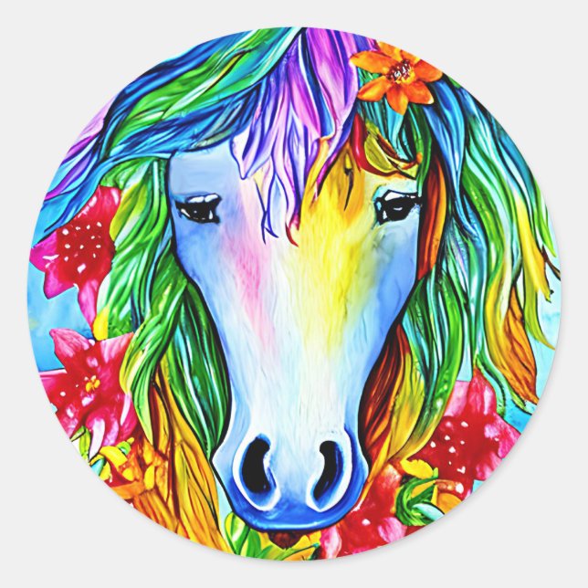 Abstrakte Einhorn-Blume Aquarell Art-Class Runder Aufkleber (Vorderseite)