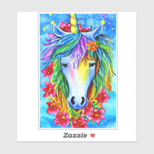 Abstrakte Einhorn-Blume Aquarell Kunst, Dichtung Aufkleber