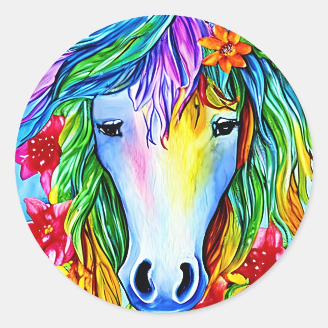 Abstrakte Einhorn-Blume Aquarell Kunst, Dichtung Runder Aufkleber (Vorderseite)