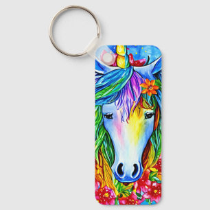 Abstrakte Einhorn-Blume Aquarell Kunst, Dichtung Schlüsselanhänger