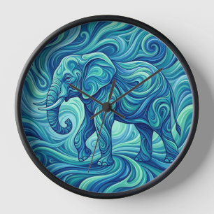 Abstrakte Elefanten-Ozean-Blau-Verlaufs-Kunstuhren Uhr