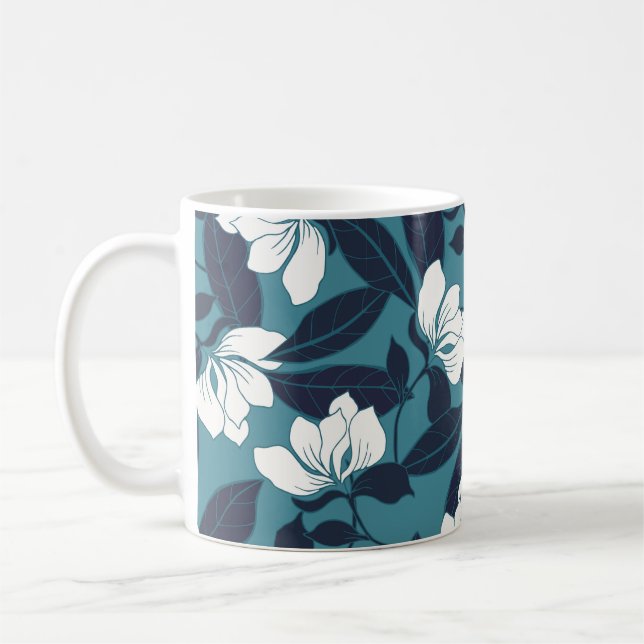 Abstrakte Eleganz mit Blumenhintergrund.  Kaffeetasse (Links)