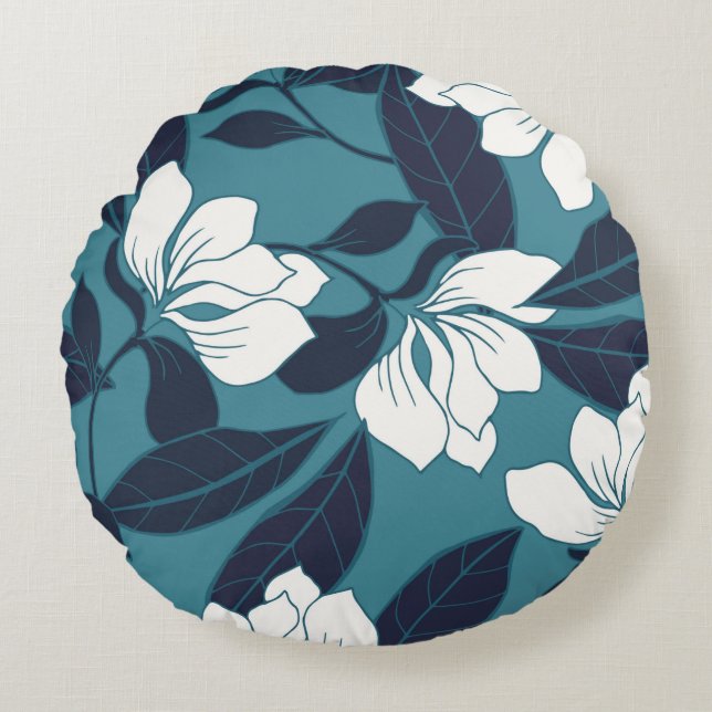 Abstrakte Eleganz mit Blumenhintergrund.  Rundes Kissen (Vorderseite)