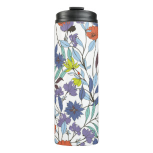 Abstrakte Eleganz mit Blumenhintergrund. Thermosbecher