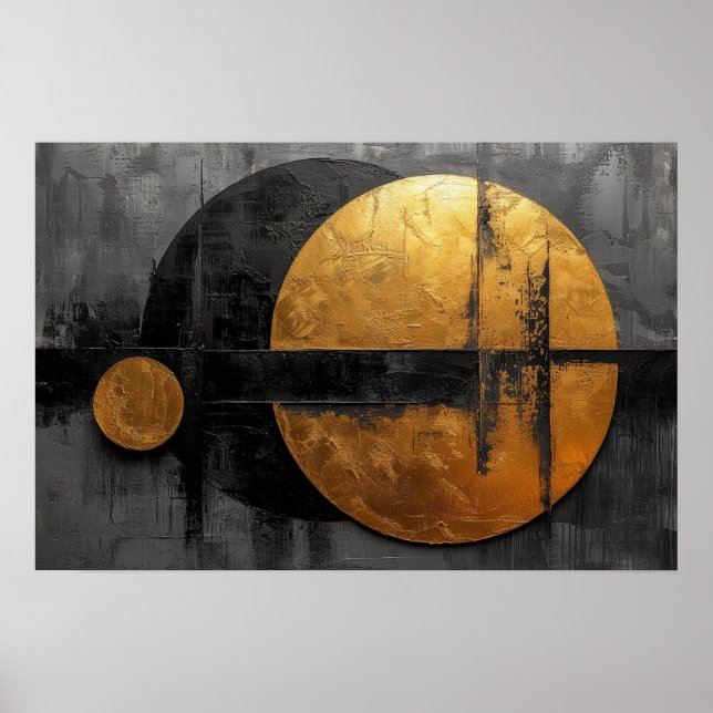 Abstrakte Eleganz: Schwarze, goldene und graue Kun Poster (Vorne)