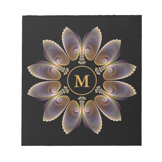 Abstrakte Engelsflügel Mandala Fraktal Monogramm Notizblock (Vorderseite)
