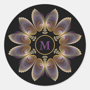 Abstrakte Engelsflügel-Mandala-Fraktal-Monogramm Runder Aufkleber