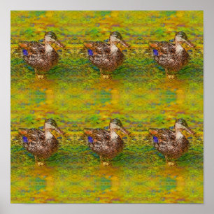 Abstrakte Enten in einem roten Foto Skizze Kunst Poster