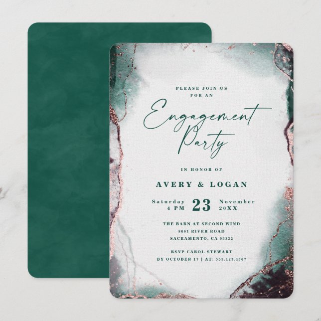 Abstrakte Ethereal-Grünen-Engagement-Partei Einladung (Vorne/Hinten)