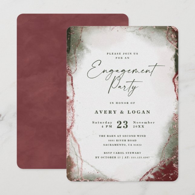 Abstrakte Ethereal Terra Rosa Engagement Party Einladung (Vorne/Hinten)