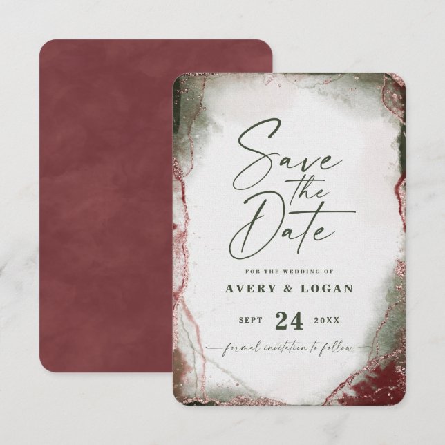 Abstrakte Ethereal Watercolor Terra Rosa Wedding Save The Date (Vorne/Hinten)