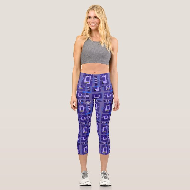 Abstrakte Ethnic Matrix - Mauve Blue Olive Capri Leggings (Vorderseite)