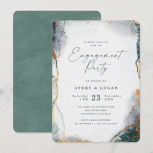Abstrakte Eukalyptus Green & Gold-Engagement-Parte Einladung
