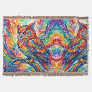 Abstrakte Eule Regenbogen Wasserfarbe Decken