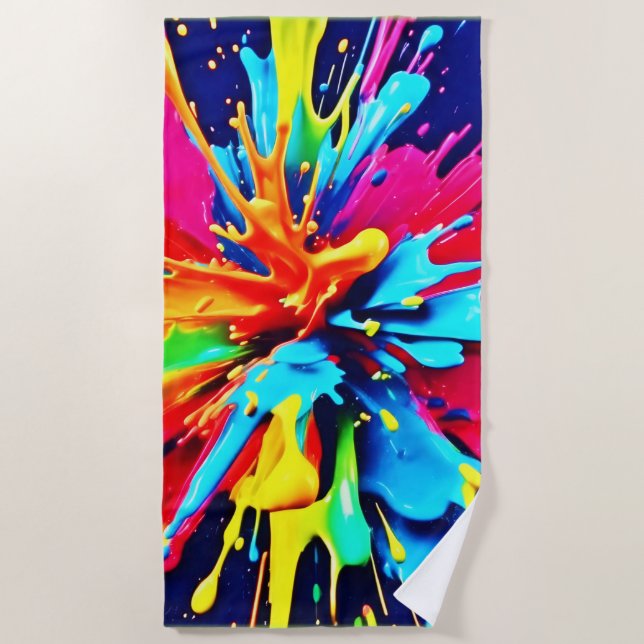 Abstrakte Explosion von Farbe und Farbe Strandtuch (Vorderseite)