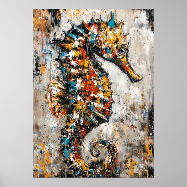 Abstrakte expressionistische Seepferdchen-Malerei  Poster (Vorne)