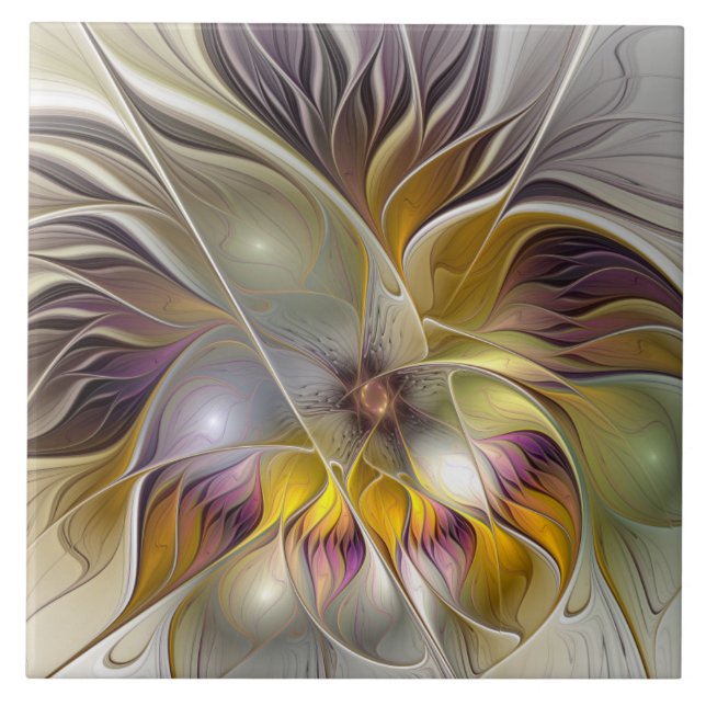 Abstrakte Fantasy-Blume Modernes Fraktal Fliese (Vorderseite)