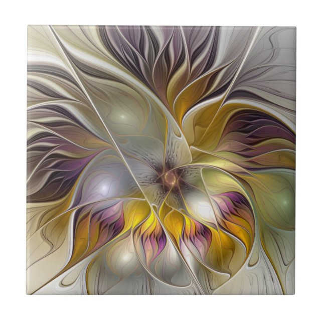 Abstrakte Fantasy-Blume Modernes Fraktal Fliese (Vorderseite)