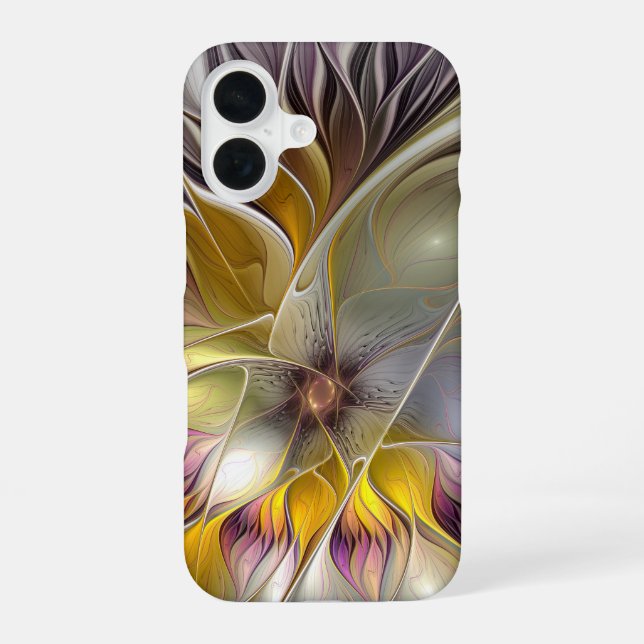 Abstrakte Fantasy-Blume Modernes Fraktal iPhone 16 Hülle (Rückseite)