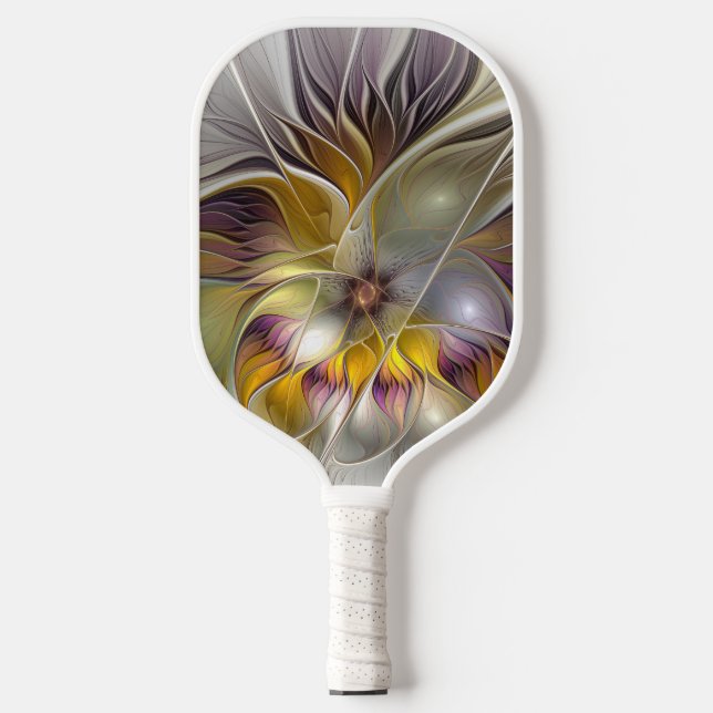 Abstrakte Fantasy-Blume Modernes Fraktal Pickleball Schläger (Vorderseite)