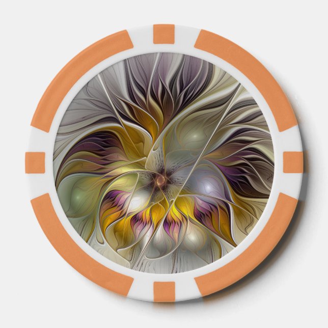 Abstrakte Fantasy-Blume Modernes Fraktal Pokerchips (Vorderseite)