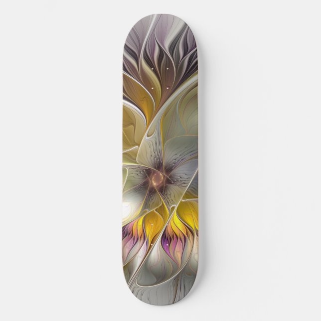Abstrakte Fantasy-Blume Modernes Fraktal Skateboard (Vorderseite)