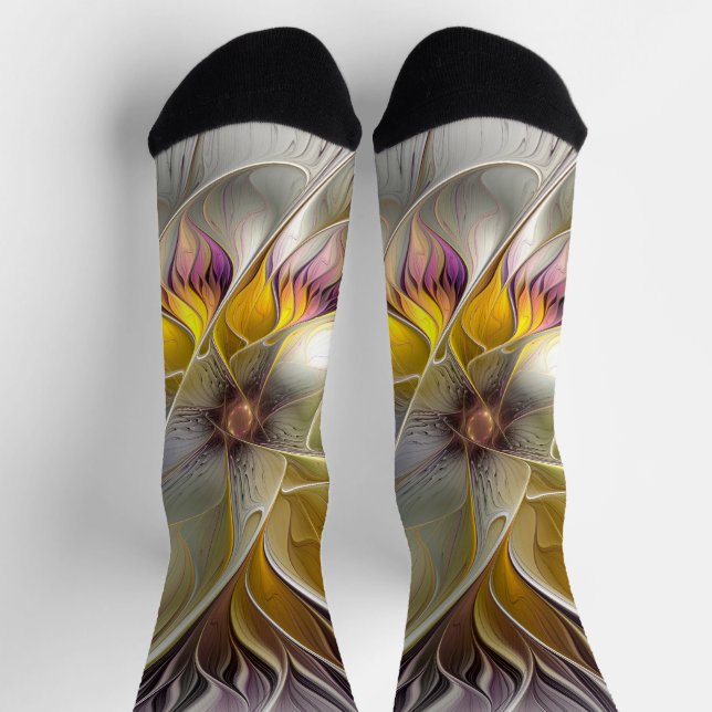 Abstrakte Fantasy-Blume Modernes Fraktal Socken (Oben)