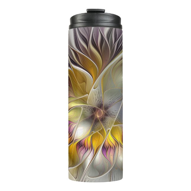 Abstrakte Fantasy-Blume Modernes Fraktal Thermosbecher (Vorderseite)