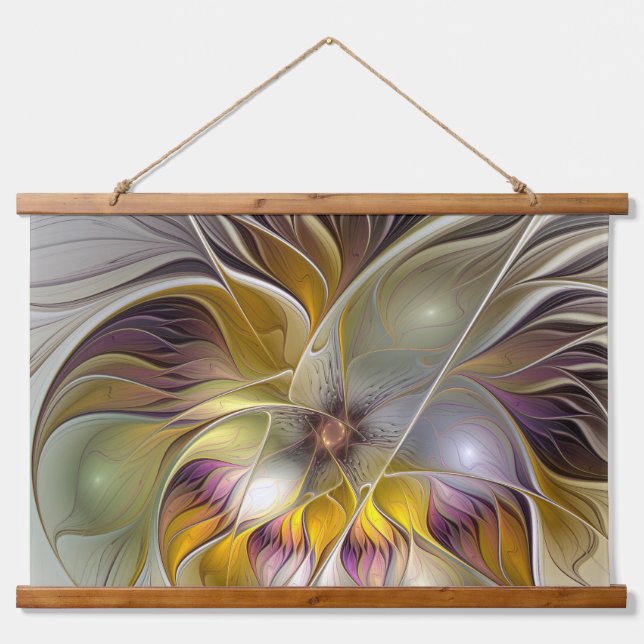 Abstrakte Fantasy-Blume Modernes Fraktal Wandteppich Mit Holzrahmen (Vorne)