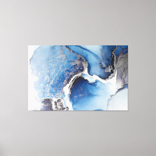 Abstrakte Farbe Blau, Weiß und Silberalkohol Leinwanddruck