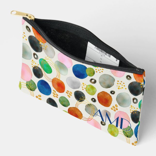 Abstrakte Farbe Gold Glitzer Art + Monogramm Zubehörtasche (Offen)