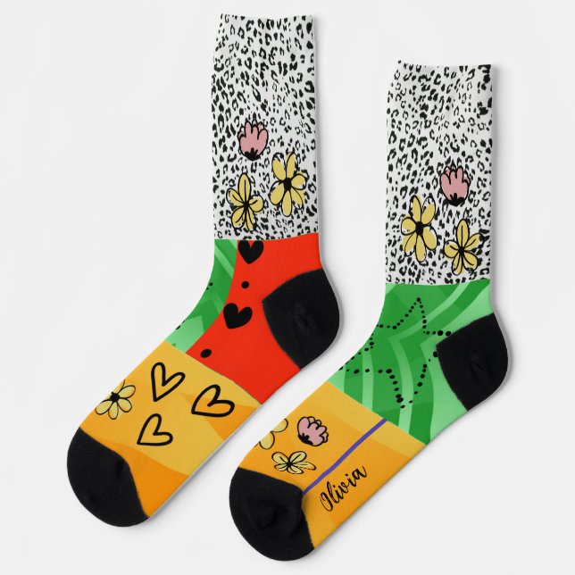 Abstrakte Farben Doodle-Stil angepasst Socken (Linkes Detail)
