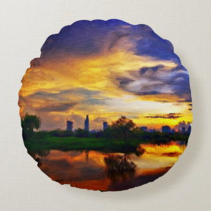 Abstrakte Farben   Saigon Sunset Rundes Kissen