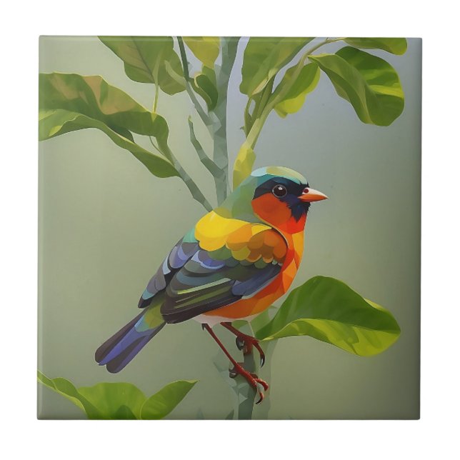 Abstrakte Farben Songbird auf dem Baumzweig Fliese (Vorderseite)
