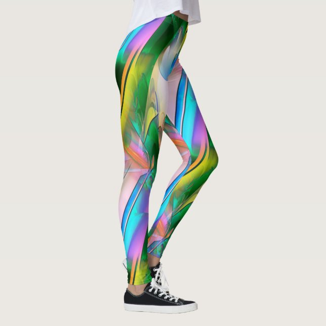 Abstrakte farbenfrohe Blätter im psychedelischen S Leggings (Rechts)