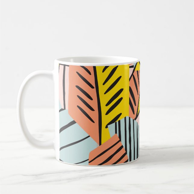 Abstrakte farbenfrohe Blätter, Naturmuster. Kaffeetasse (Links)