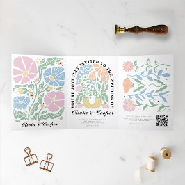 Abstrakte, farbenfrohe Blumenzettel Dreifach Gefaltete Einladung