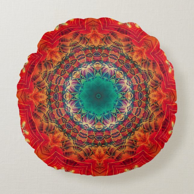 Abstrakte farbenfrohe Blumenziermuster Rundes Kissen (Vorderseite)