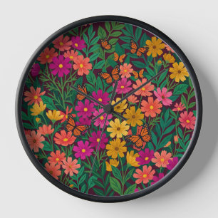 Abstrakte farbenfrohe Boho-Cosmos-Blumen-Kunstuhr Uhr