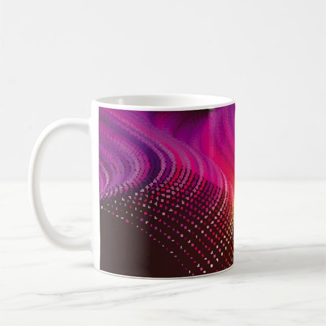 Abstrakte, farbenfrohe Digitallandschaft mit fließ Kaffeetasse (Links)