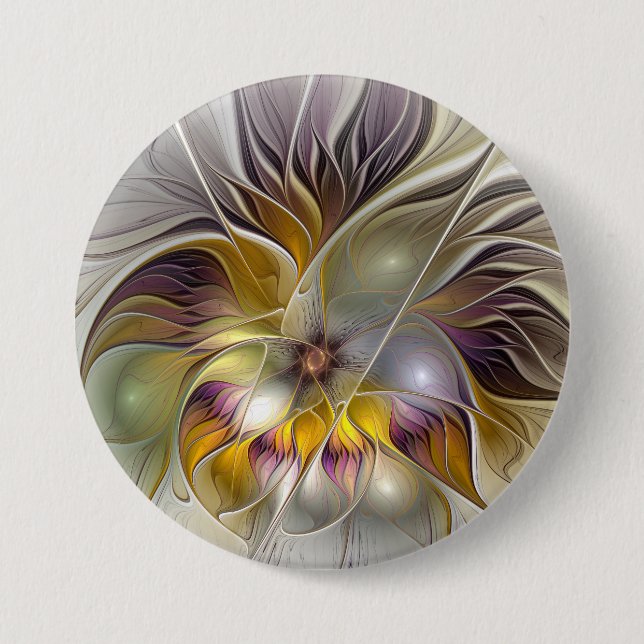 Abstrakte farbenfrohe Fantasy-Blume moderne Frakta Button (Vorderseite)