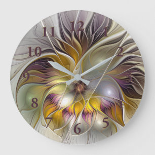 Abstrakte farbenfrohe Fantasy-Blume moderne Frakta Große Wanduhr