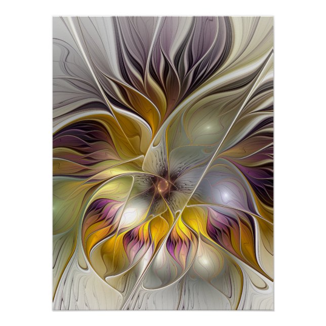 Abstrakte farbenfrohe Fantasy-Blume moderne Frakta Poster (Vorderseite)