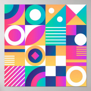 Abstrakte, farbenfrohe Fun Geometrie Poster