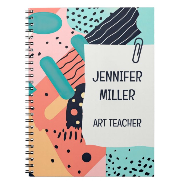 Abstrakte, farbenfrohe, funky 80er Jahre Memphis-M Notizblock (Vorderseite)