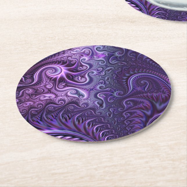 Abstrakte Farbenfrohe Lilac & Violet Spirale Muste Runder Pappuntersetzer (Angewinkelt)