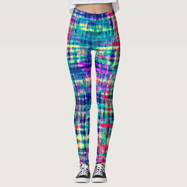 Abstrakte Farbenfrohe Moderne Gefärbte Krawatte Mu Leggings (Vorderseite)