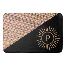 Abstrakte Farbenfrohe, moderne Monogramm-Gold Badematte